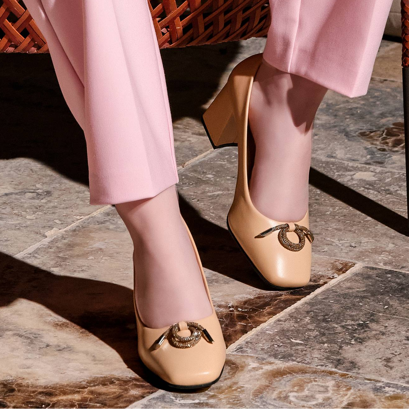 Women's Calf Leather Handmade Block Heels W1000