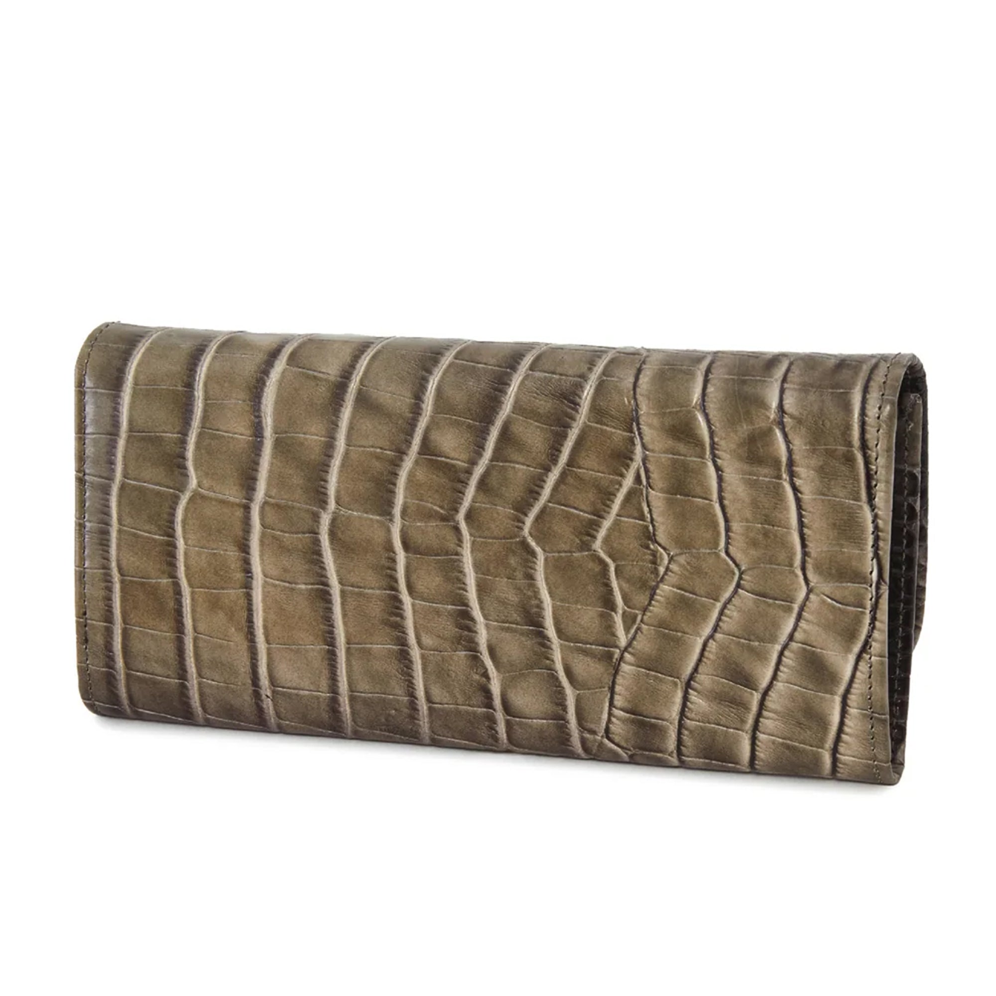 Women's Calf Leather Crocodile Embossed Handmade Wallet W25026