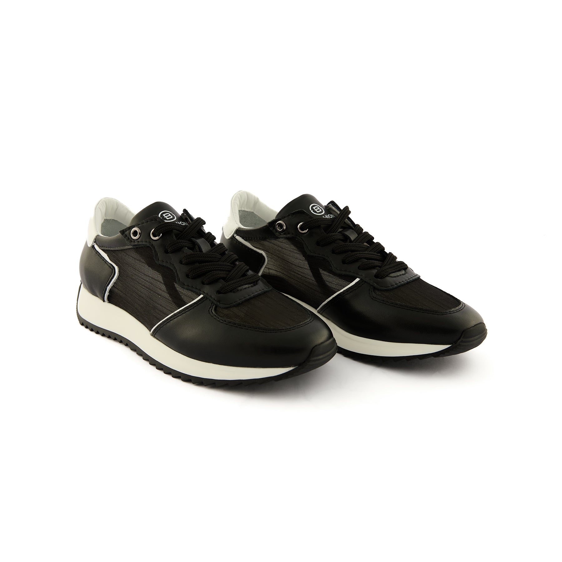 Women’s Black Mesh-Patterned Handmade Calf Leather Sneakers W5036