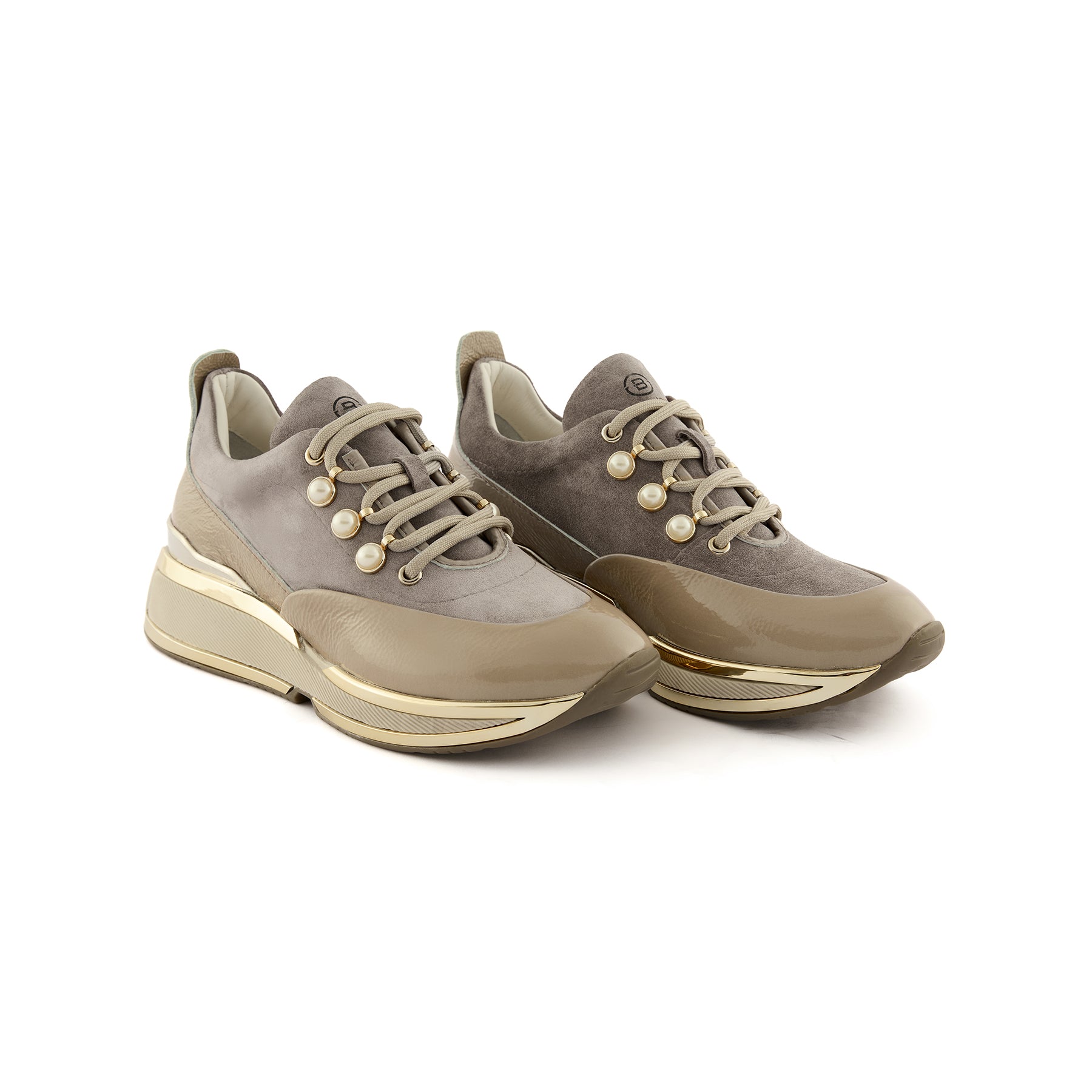 Women’s Mink Patent Leather Pearl-Embellished Handmade Sneakers W5038