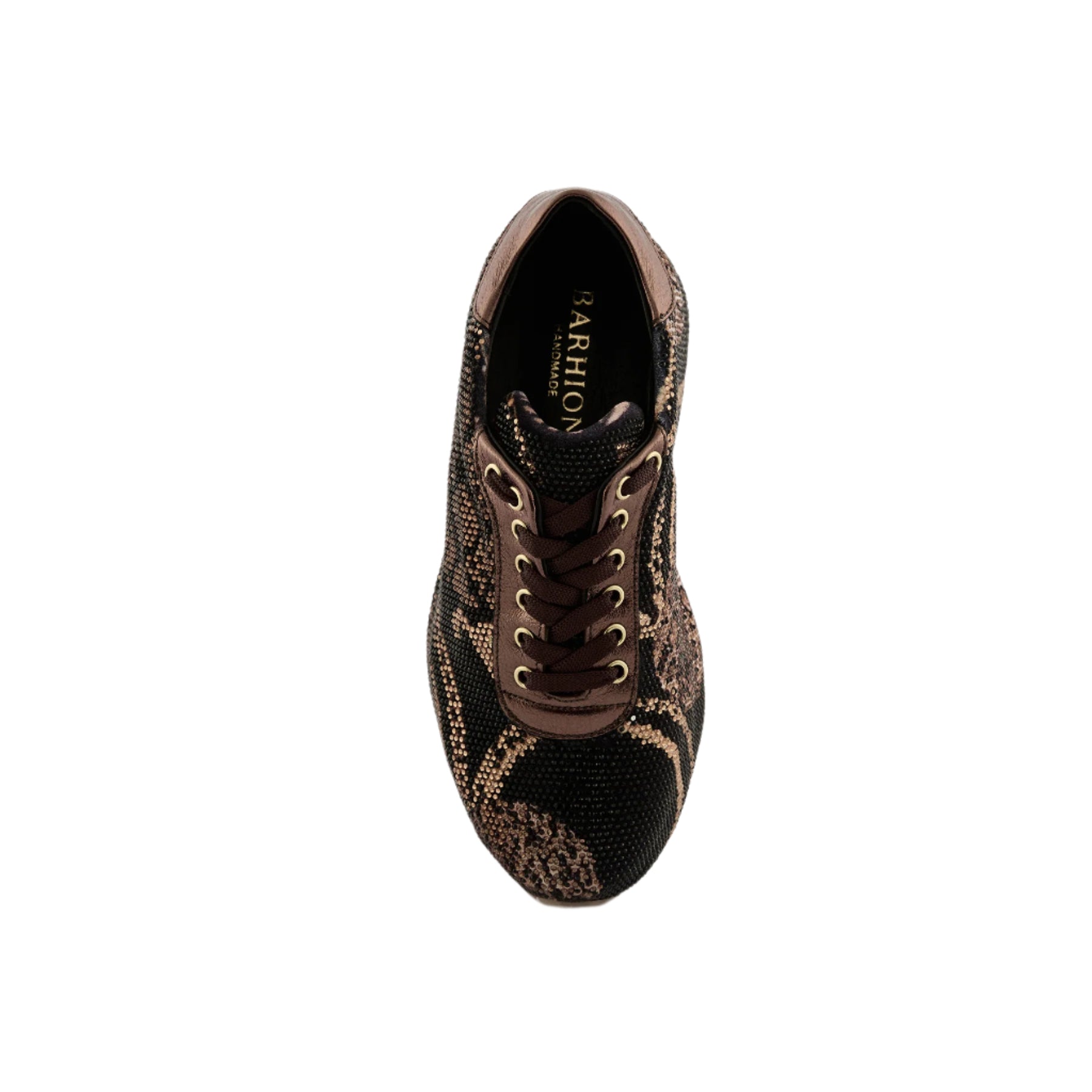 Women's Bronze Crystal Embellished Calf Leather Handmade Sneakers W5030