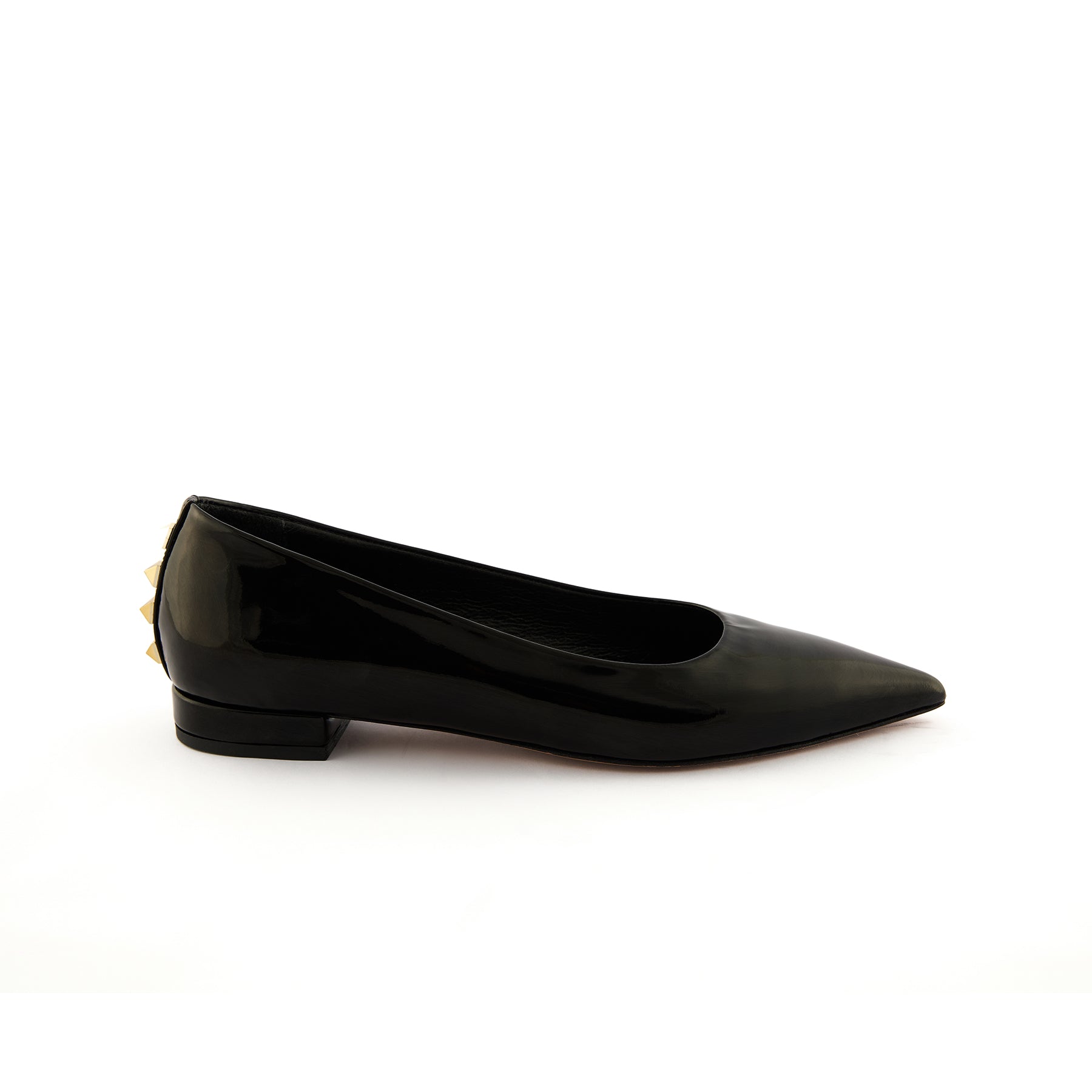 Women’s Black Pointed-Toe Handmade Patent Calf Leather Flats W3014