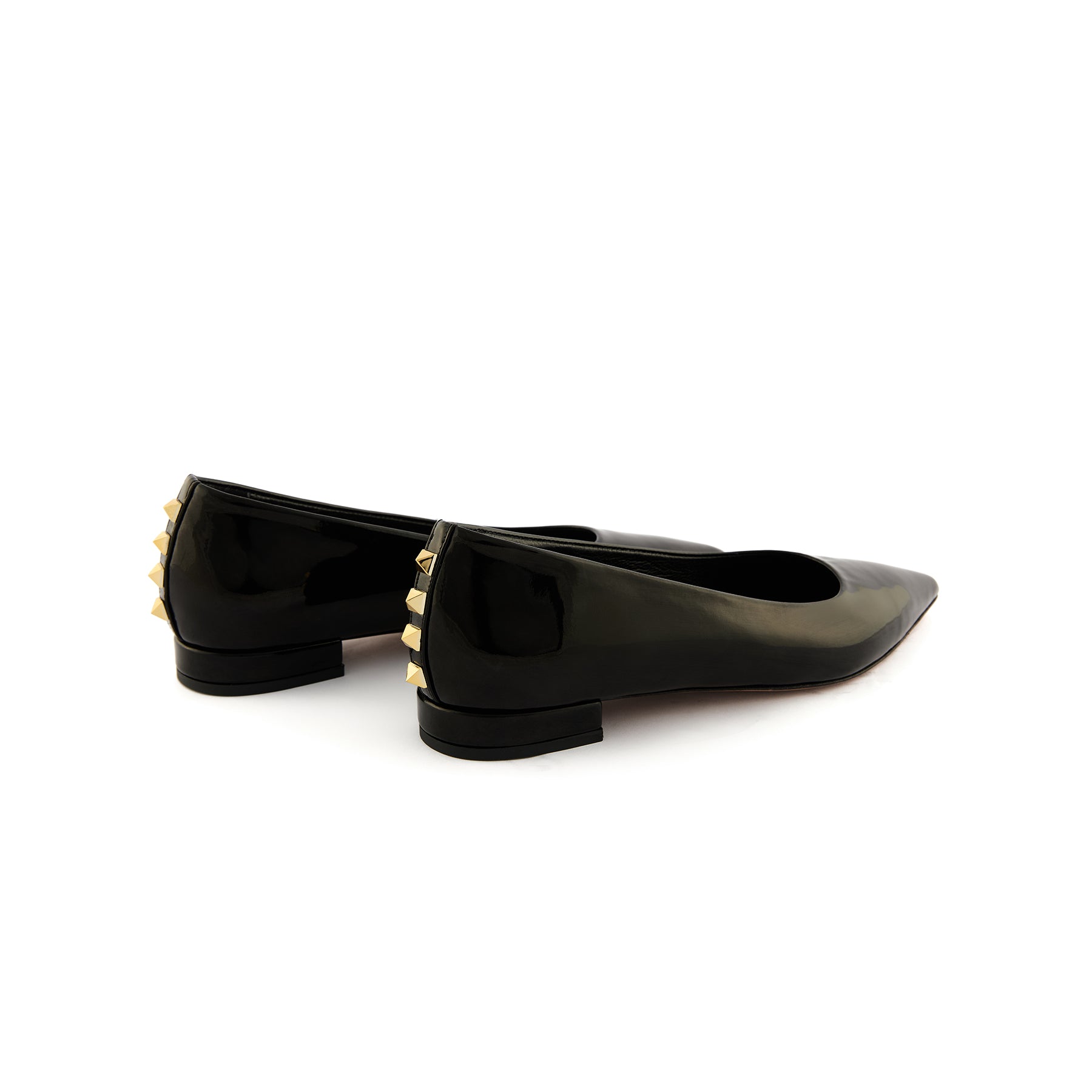 Women’s Black Pointed-Toe Handmade Patent Calf Leather Flats W3014