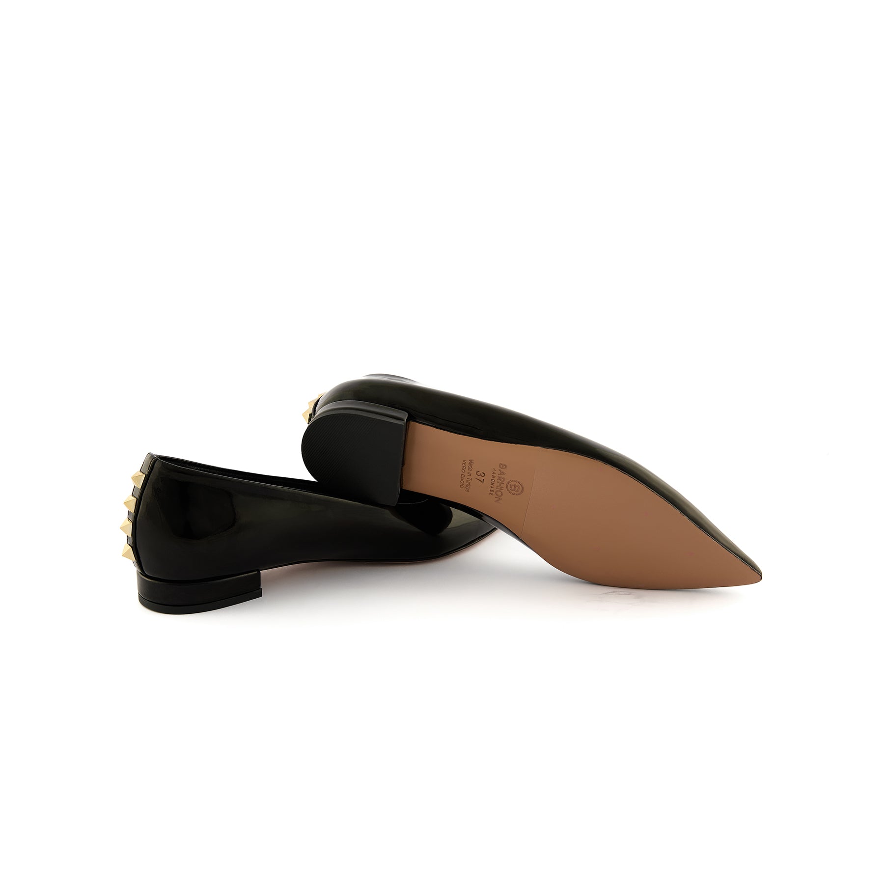 Women’s Black Pointed-Toe Handmade Patent Calf Leather Flats W3014