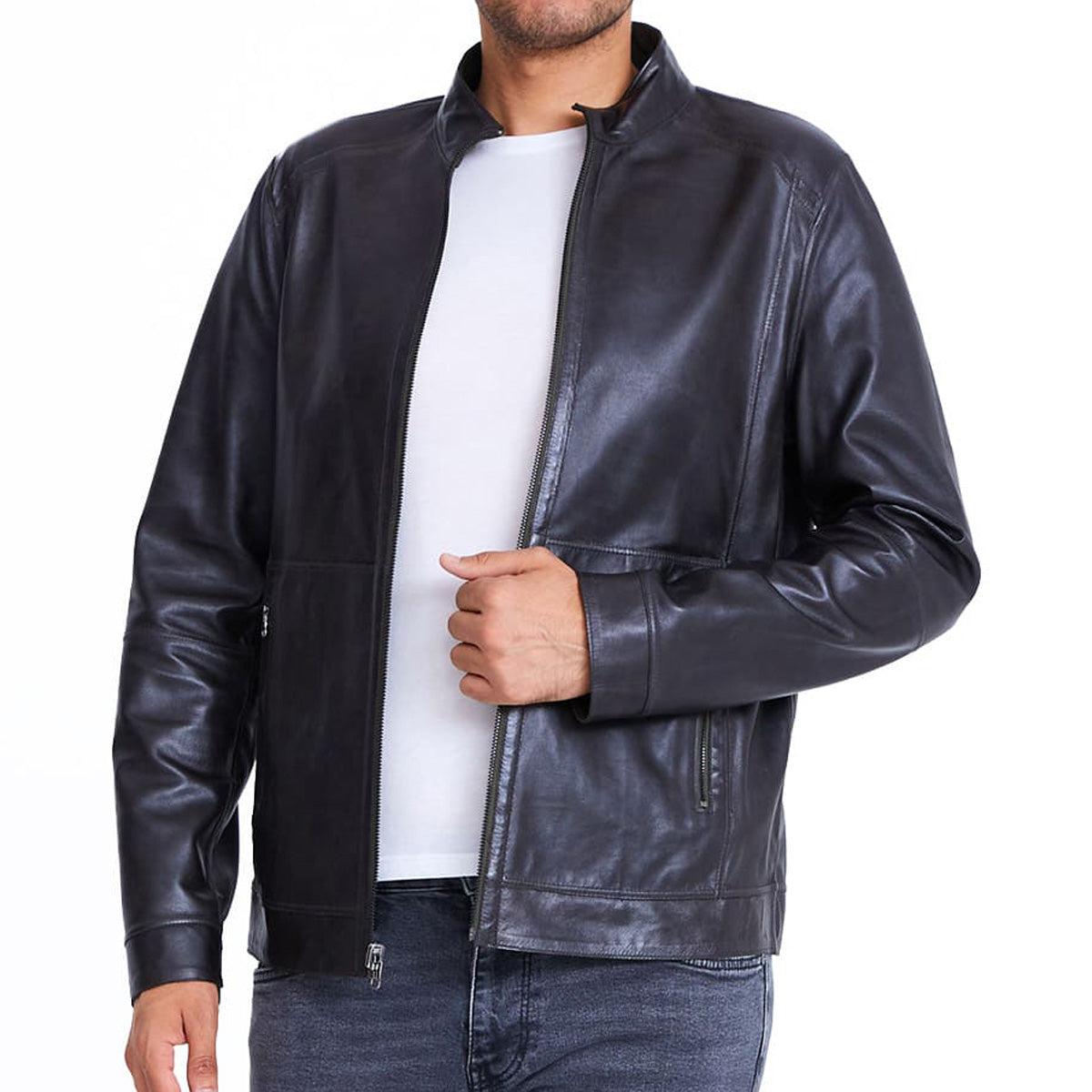 Reversible Jackets White Leather Jacket Male BROOS YUMA REVERSIBLE