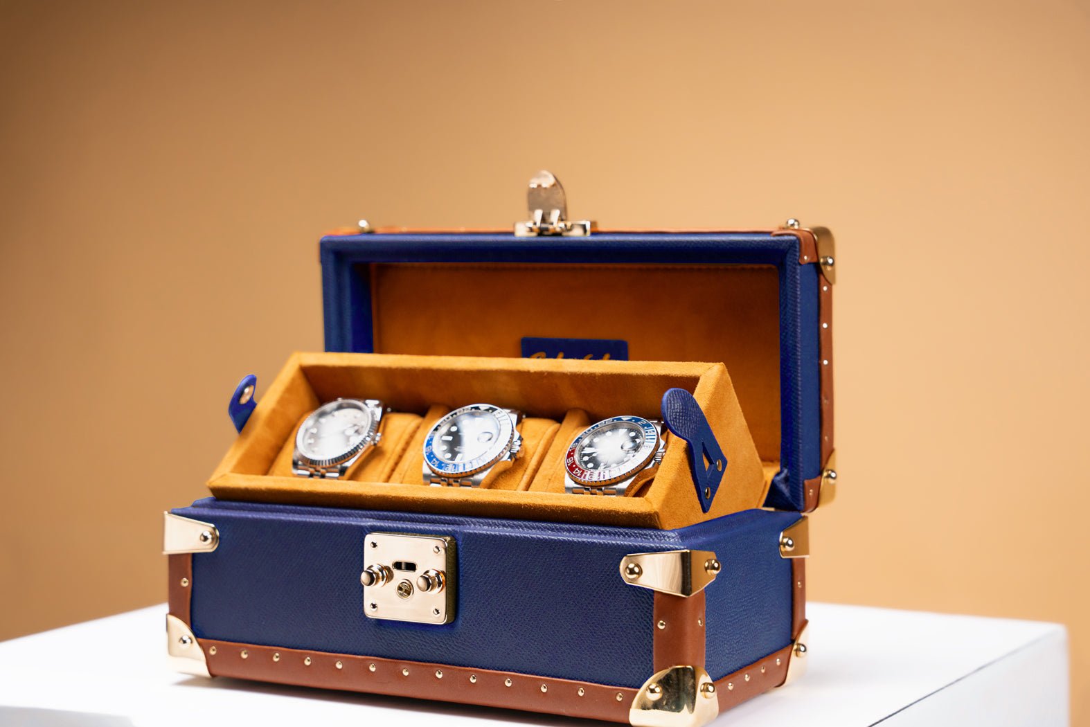 Barhion Petra Watch Case - Saffiano Navy Blue For 3 Watches