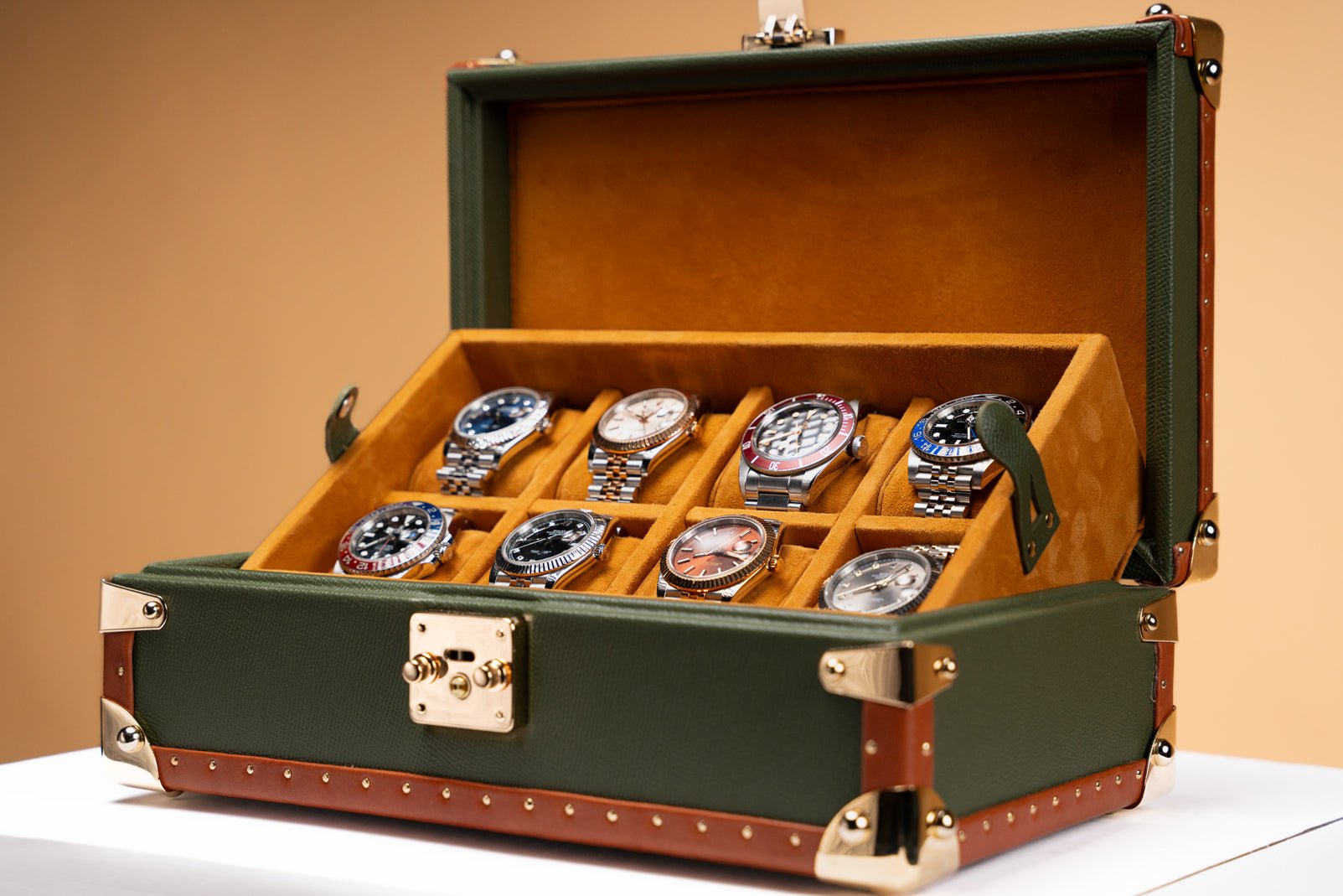 Barhion Petra Watch Case - Saffiano Olive Green For 8 Watches